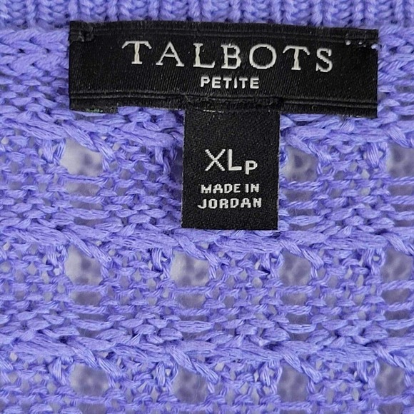 Talbots Sweater Size XLP Blue Purple Open Knit Pullover 3/4 Sleeve Cotton Lyocel - Picture 6 of 10